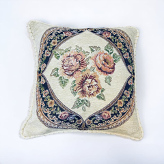 Embroidered Floral Printed Sofa Cushion Cover Cream