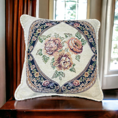 Embroidered Floral Printed Sofa Cushion Cover Cream