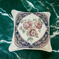 Embroidered Floral Printed Sofa Cushion Cover Cream