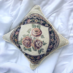 Embroidered Floral Printed Sofa Cushion Cover Cream
