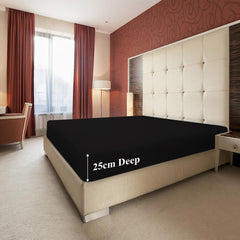 Extra Deep Fitted Bed Sheets Single, Double, King Sizes Black 25cm