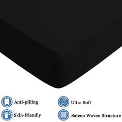 Extra Deep Fitted Bed Sheets Single, Double, King Sizes Black 25cm