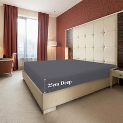 Extra Deep Fitted Bed Sheets Single, Double, King Sizes Charcoal 25cm