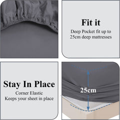 Extra Deep Fitted Bed Sheets Single, Double, King Sizes Charcoal 25cm