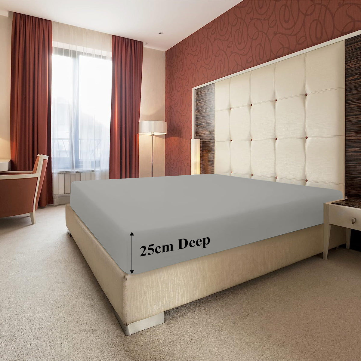 Extra Deep Fitted Bed Sheets Single, Double, King Sizes Grey 25cm