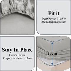 Extra Deep Fitted Bed Sheets Single, Double, King Sizes Grey 25cm