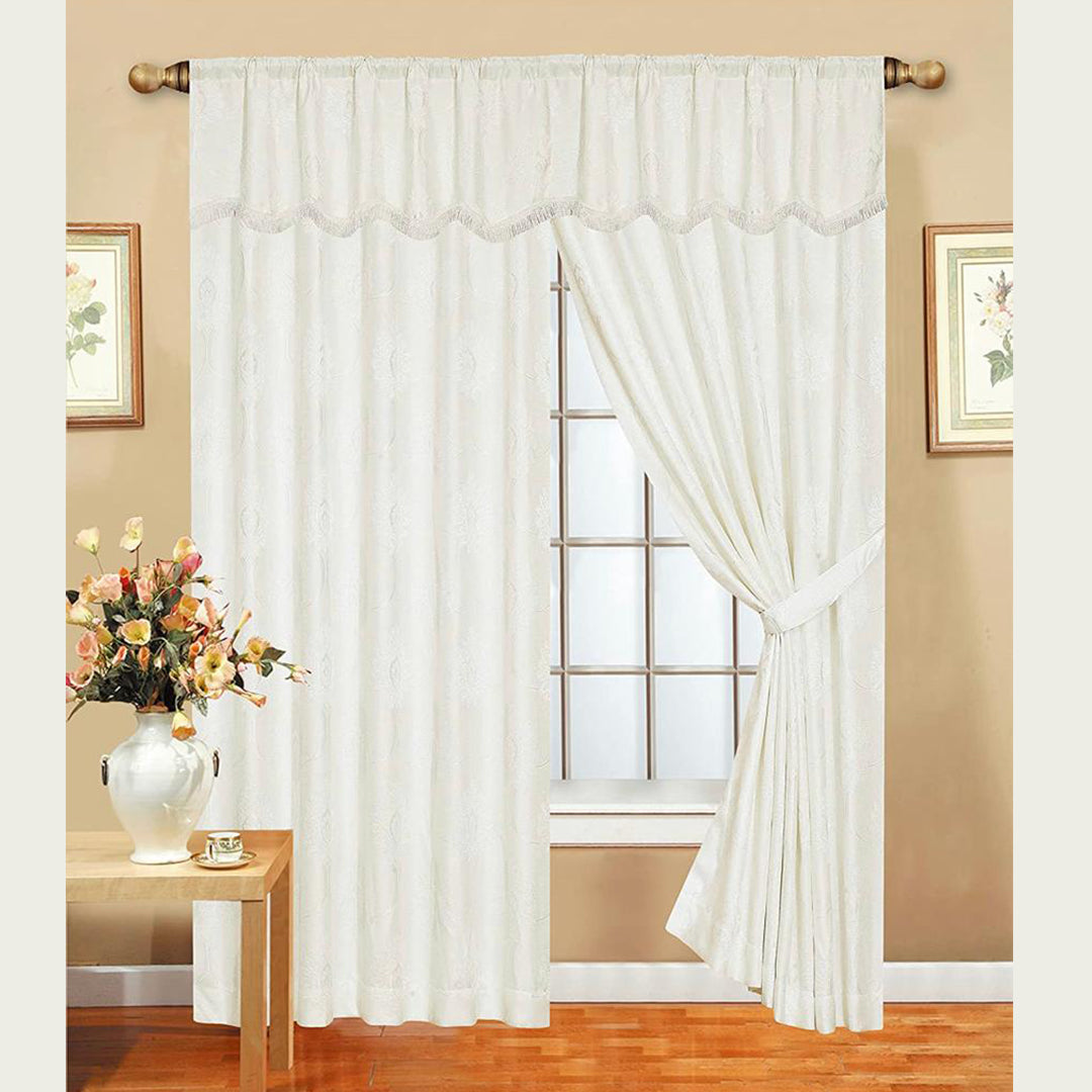 Readymade Pencil Pleat Jacquard Pelmet Curtain For Bedroom White