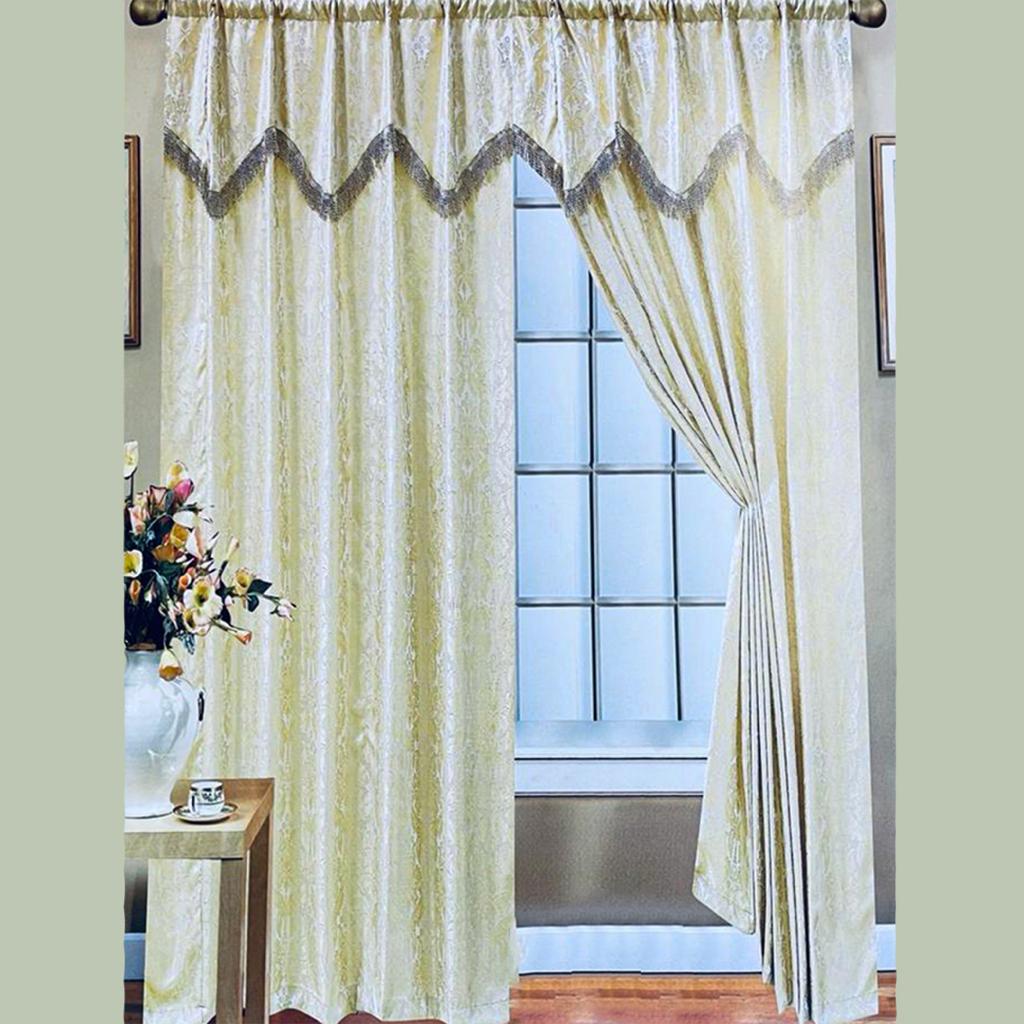 Readymade Pencil Pleat Jacquard Pelmet Curtain For Bedroom Beige