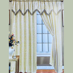 Readymade Pencil Pleat Jacquard Pelmet Curtain For Bedroom Beige
