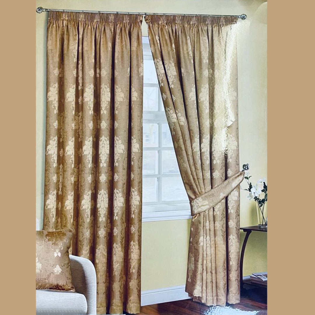 Readymade Pencil Pleat Jacquard Curtain For Bedroom Gold