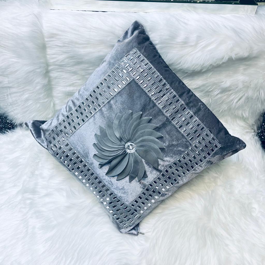 cushion covers, sofa cushion cover, Embroidered cushion cover, floral printed cushion cover, velvet cushion cover, silver gray cushion cover