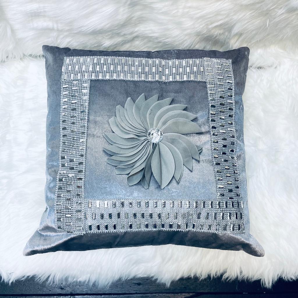 cushion covers, sofa cushion cover, Embroidered cushion cover, floral printed cushion cover, velvet cushion cover, silver gray cushion cover