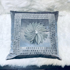 cushion covers, sofa cushion cover, Embroidered cushion cover, floral printed cushion cover, velvet cushion cover, silver gray cushion cover