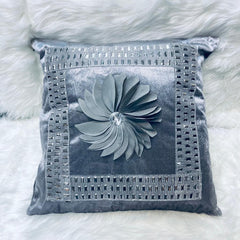 cushion covers, sofa cushion cover, Embroidered cushion cover, floral printed cushion cover, velvet cushion cover, silver gray cushion cover