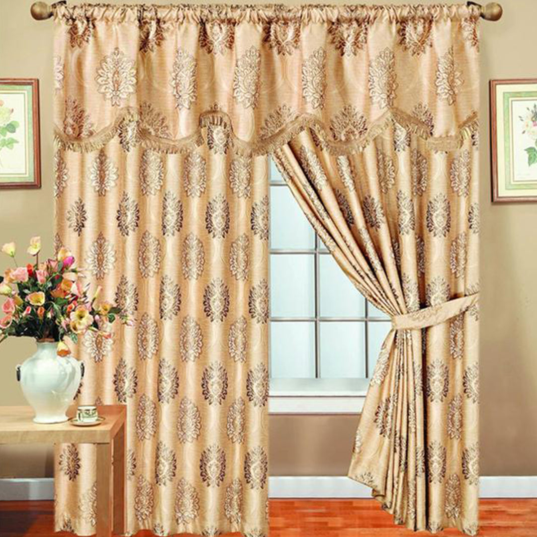 Readymade Pencil Pleat Jacquard Pelmet Curtain For Bedroom Malta Coffee